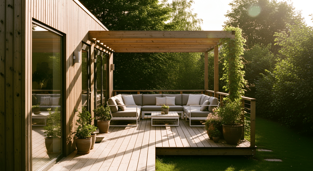 Drvena terasa po mjeri uz moderni paviljon – KUBIQ dizajn