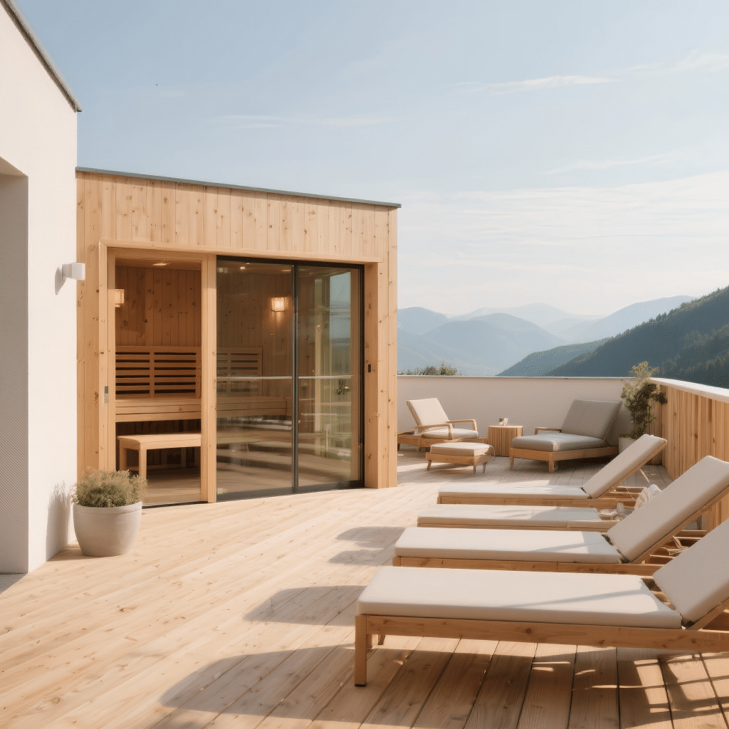 Wellness terasa s vanjskom saunom i cold-plunge kupkom – KUBIQ dizajn po mjeri