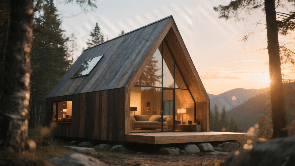 Moderna A-frame drvena kuća s velikim staklenim pročeljem Moderna A-frame drvena kuća s velikim staklenim pročeljem