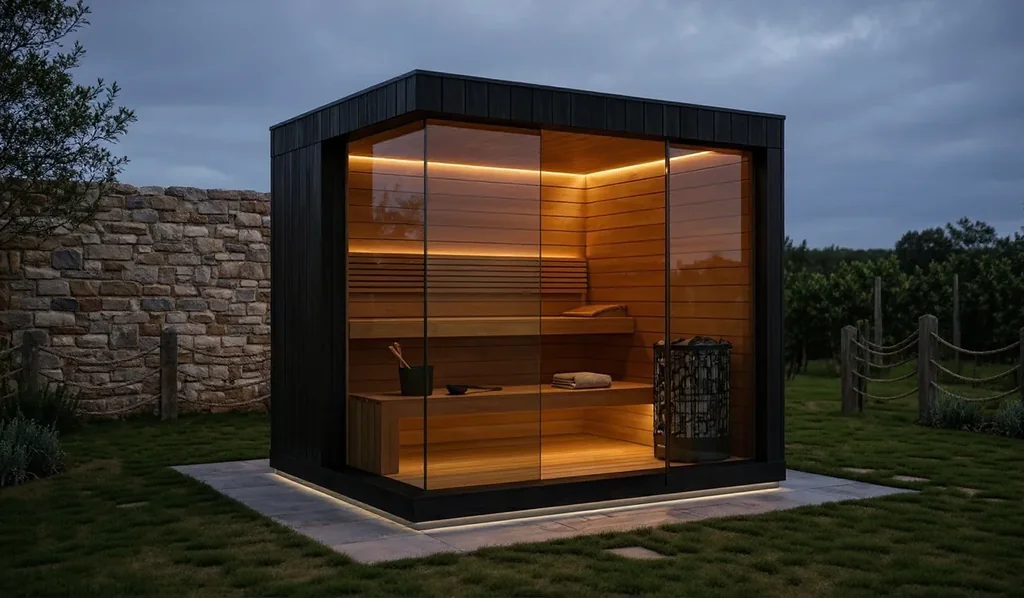 Premium outdoor sauna u vrtu kao primjer dobro planiranog wellness prostora.